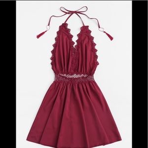 Lace Trim Fringe Halter Dress